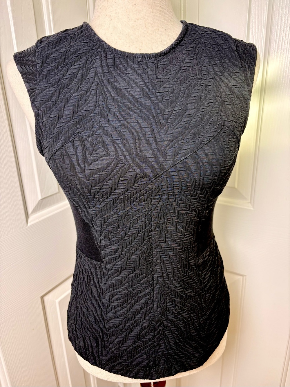 Zara W&B Collection Black Textured Peplum Blouse Dressy Office Style Medium